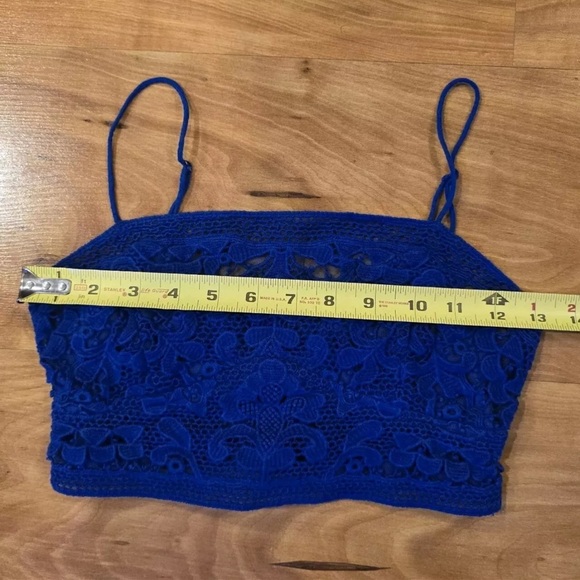 Free People Bralette Womens Small Blue Embroidered Lace Floral Smocked - Picture 2 of 7